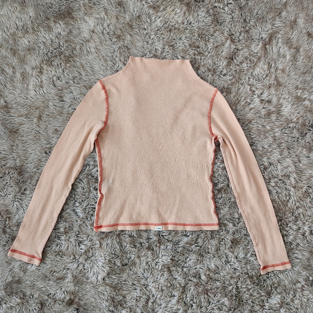 Thrills Ribbed Mock Neck Long Sleeve Shirt Peach Women's Size Small